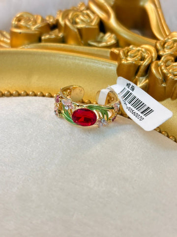 Floral red stone ring 022