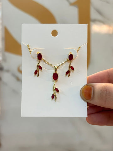 Red tulip necklace and earings set 050