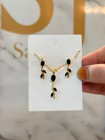 Black tulip necklace and earings set 051
